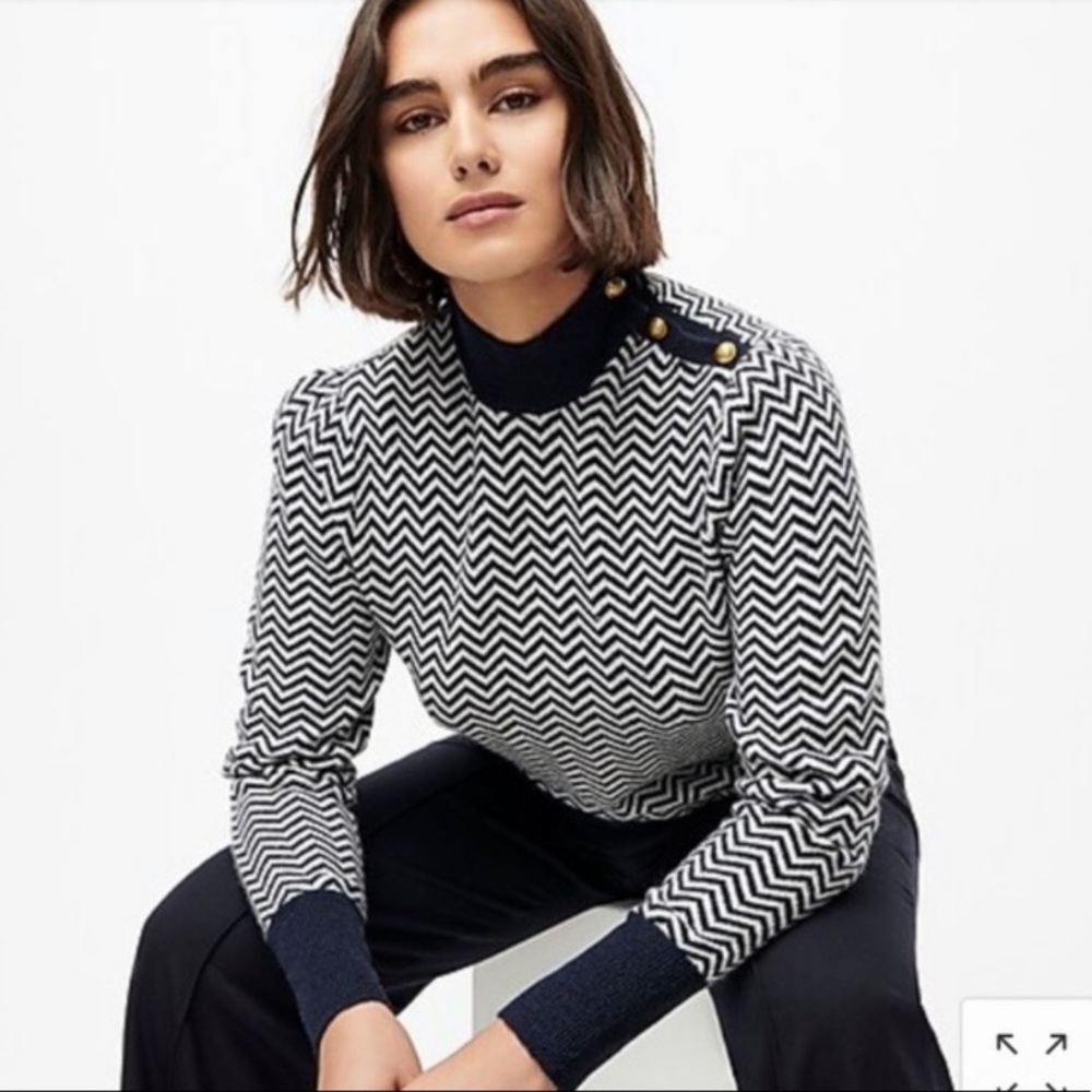 J. Crew Button Detail Mockneck Alpaca Blend Sweater in Herringbone size XL